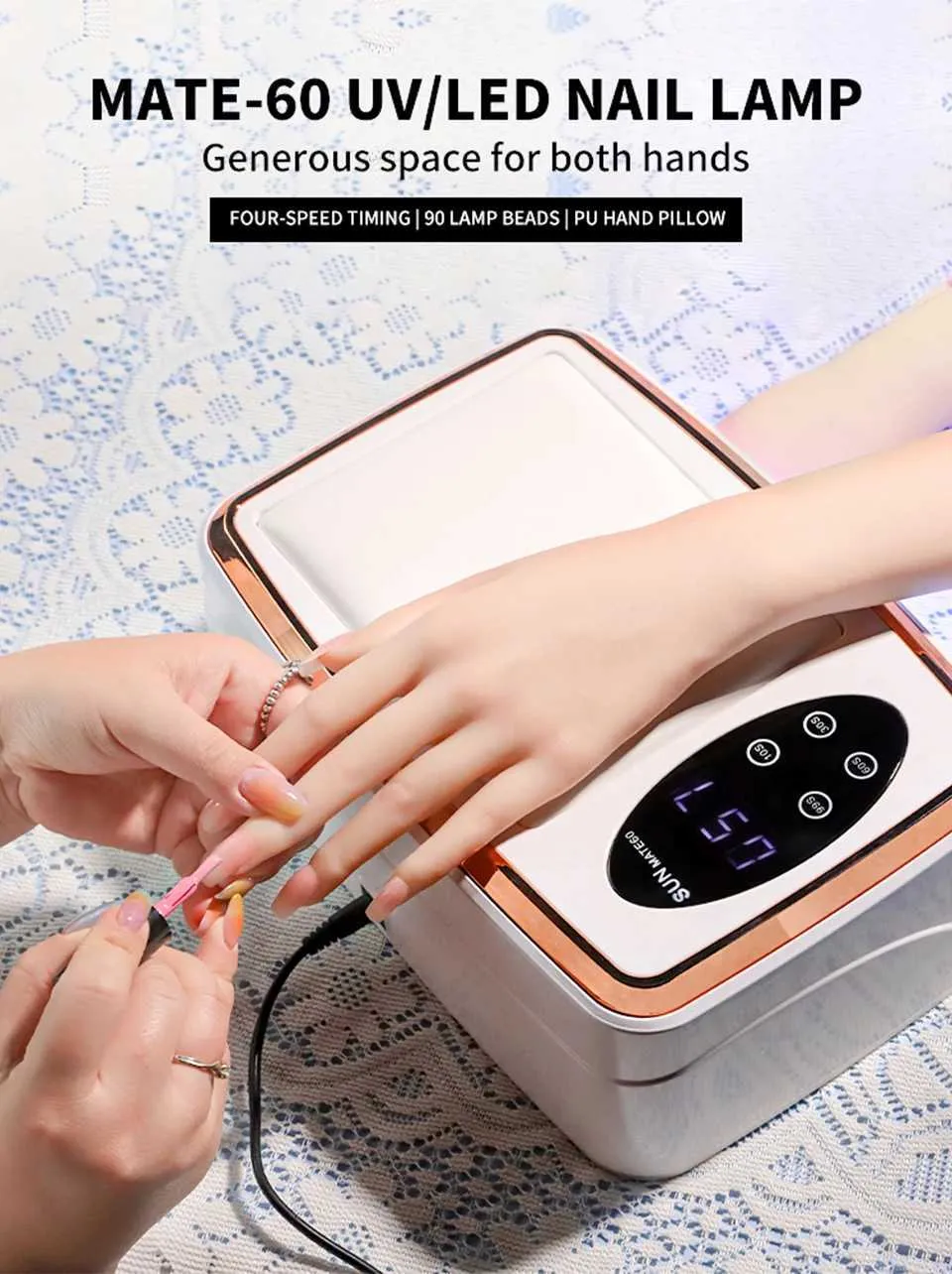 Mate 60 UV/LED Nail Lamp with Hand Pillow – Professional Gel Nail Dryer with Smart Curing. Experience salon-quality nails in the comfort of your home with the Mate 60 UV Nail Lamp.