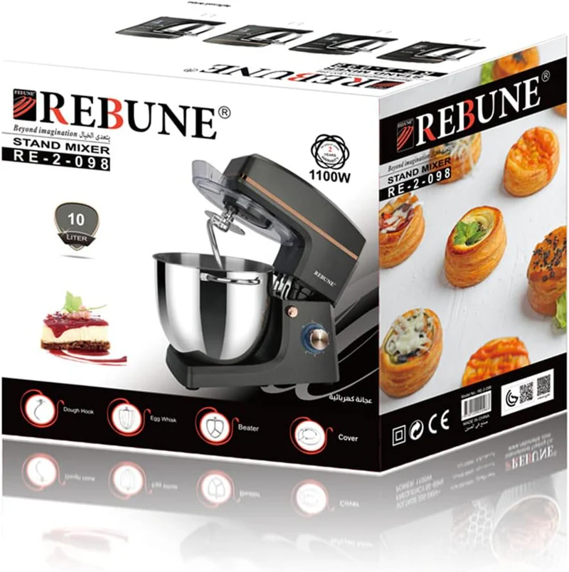 Rebune 10L Heavy-Duty Stand Mixer – Professional Kitchen Dough & Cake Mixer with Stainless Bowl. Mix, knead, and whip like a pro with the Rebune 10-litre stand mixer.