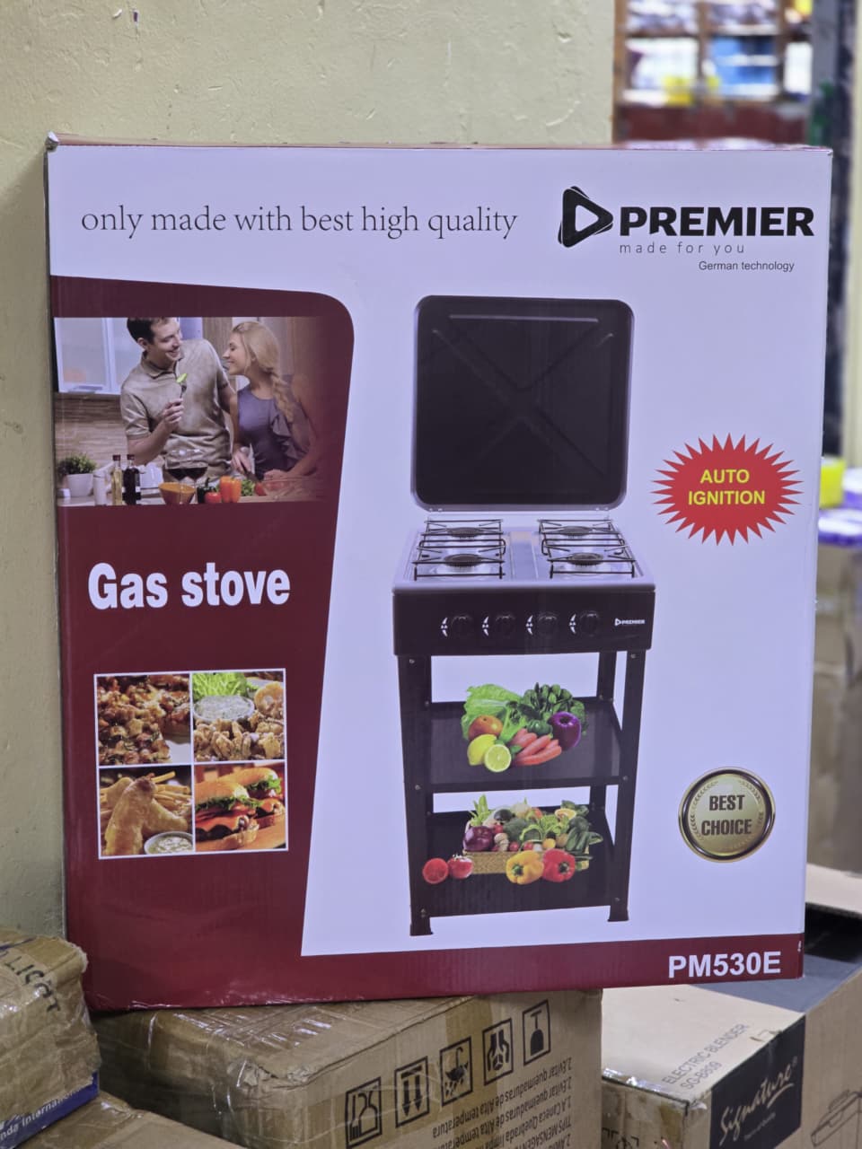Premier PM530E All Gas Cooker With Stand Shelf – 3-Burner Portable Gas Stove for Fast, Efficient Cooking. A reliable and efficient 3-burner gas stove designed for both home and commercial cooking.