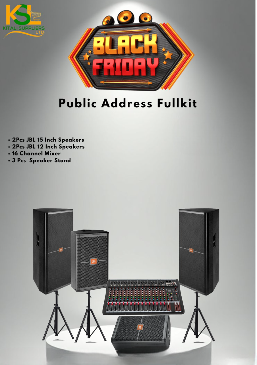 Public Address Fullkit – 2Pcs JBL 15 Inch Speakers, 2Pcs JBL 12 Inch Speakers, 16 Channel Mixer & 3 Speaker Stands | Complete Professional PA Sound System for Churches, Events & Studios
