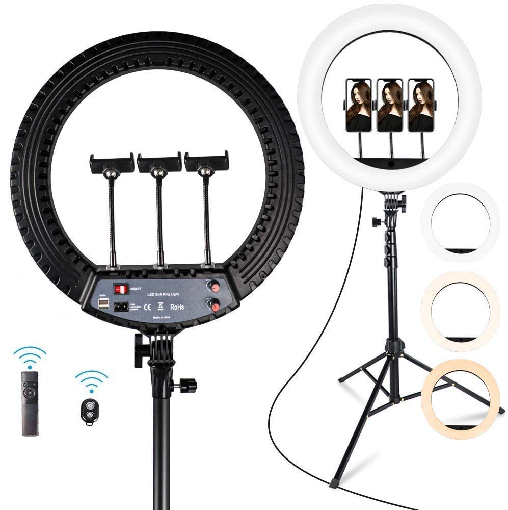 45cm (18 Inch) LED Ring Light with 3 Lighting Modes, Adjustable Tripod Stand & Remote Control – Dimmable, USB Powered, Perfect for Makeup, Content Creation, Photography, and Live Streaming | Kilimall