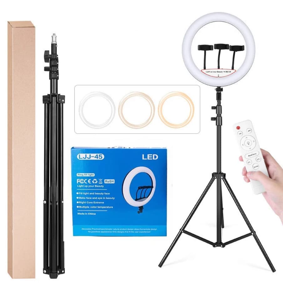 45cm (18 Inch) LED Ring Light with 3 Lighting Modes, Adjustable Tripod Stand & Remote Control – Dimmable, USB Powered, Perfect for Makeup, Content Creation, Photography, and Live Streaming | Kilimall