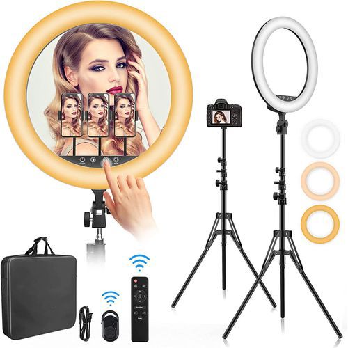 45cm (18 Inch) LED Ring Light with 3 Lighting Modes, Adjustable Tripod Stand & Remote Control – Dimmable, USB Powered, Perfect for Makeup, Content Creation, Photography, and Live Streaming | Kilimall