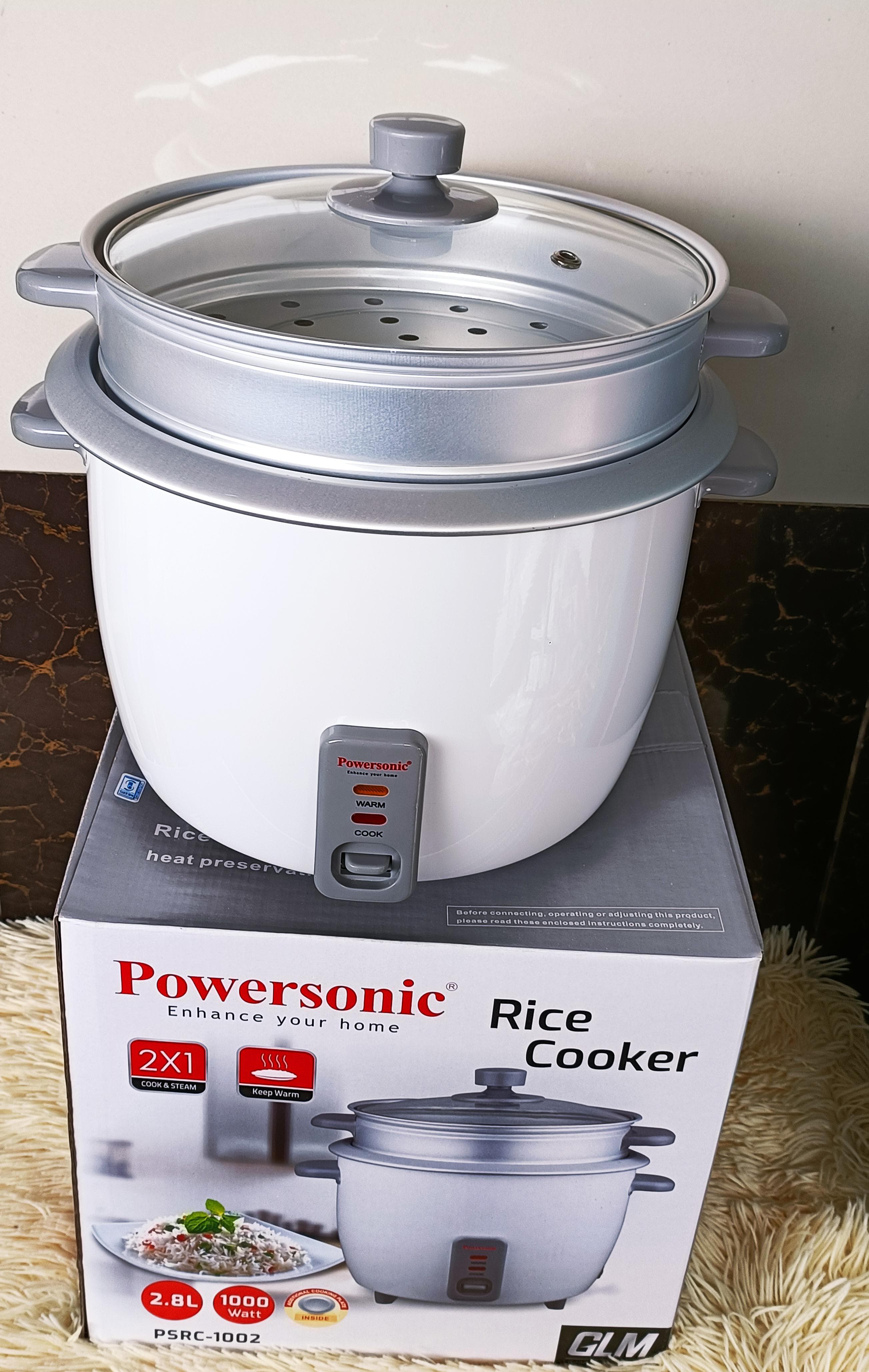 PowerSonic 2.8L 2-in-1 Rice Cooker & Steamer – Large Capacity, Non-Stick Inner Pot, Automatic Cooking & Keep-Warm Function | Energy Efficient Electric Rice Cooker