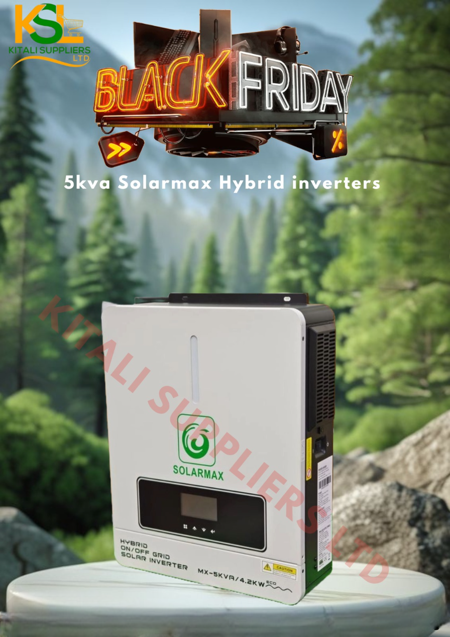 Solarmax 5kVA Hybrid Inverter – Pure Sine Wave, Smart LCD Display, MPPT Charger | Reliable Solar & AC Power Backup Solution. Engineered for homes, offices, and small businesses.