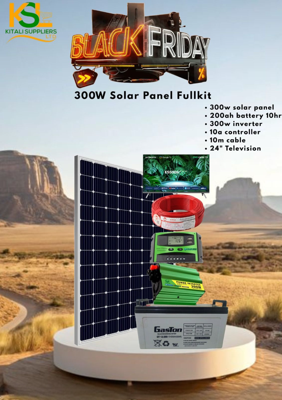 300W Solar Power Kit with 24" TV – Complete Home & Off-Grid Solar System | Includes 200Ah Battery, Inverter, Controller & Cables. An all-in-one solution designed for both home and off-grid use.