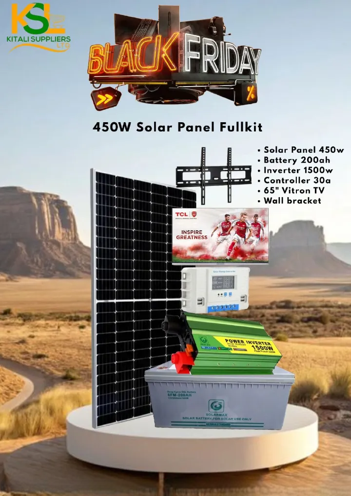 450W Solar Power Kit with 65" Vitron Smart TV – Complete Home Solar System | 200Ah SolarMax Battery, 1500W Inverter & Wall Bracket