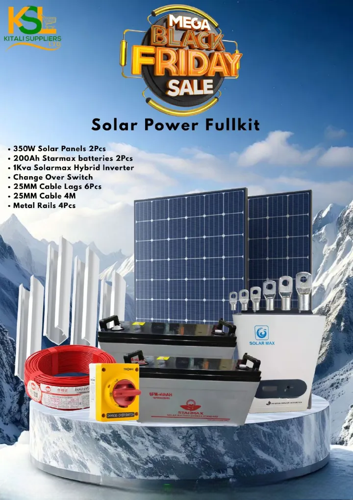 Complete Solar Power Kit – 2x 350W Solar Panels, 2x 200Ah Deep Cycle Batteries, 1kVA Hybrid Inverter & Full Installation Accessories | Reliable Off-Grid Home Power Solution