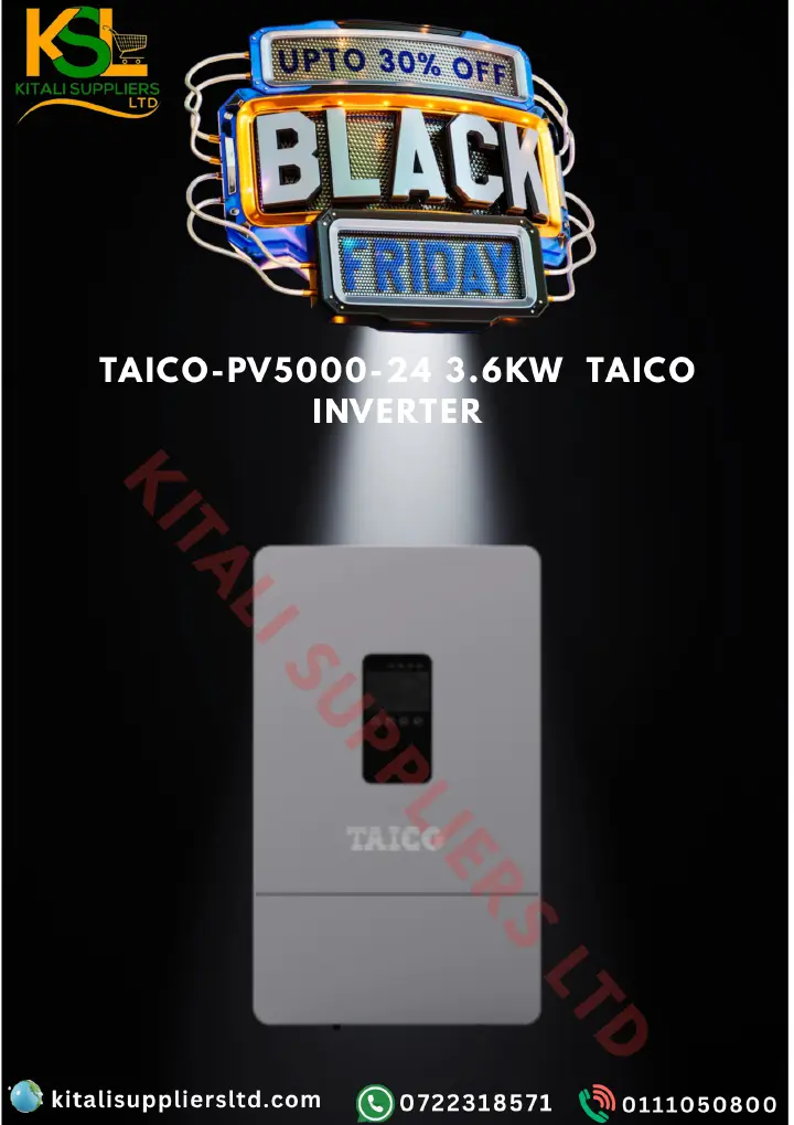 TAICO PV5000-24 3.6KW Hybrid Inverter – 24V Pure Sine Wave MPPT Solar Inverter | Dual AC & PV Input, LCD Display, Smart Energy Management System