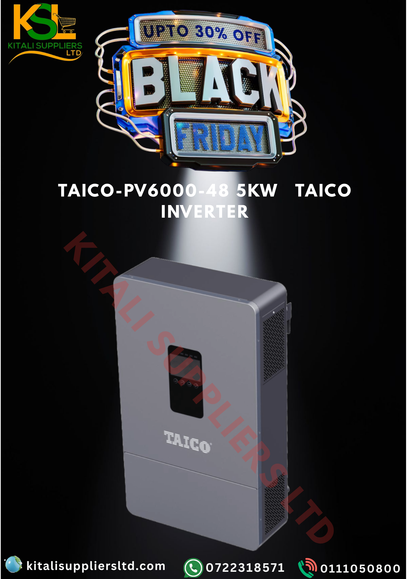 TAICO PV6000-48 5KW Hybrid Inverter – Pure Sine Wave, MPPT Solar Charger, 48V DC, WiFi Monitoring | Intelligent Solar & Utility Power Management System