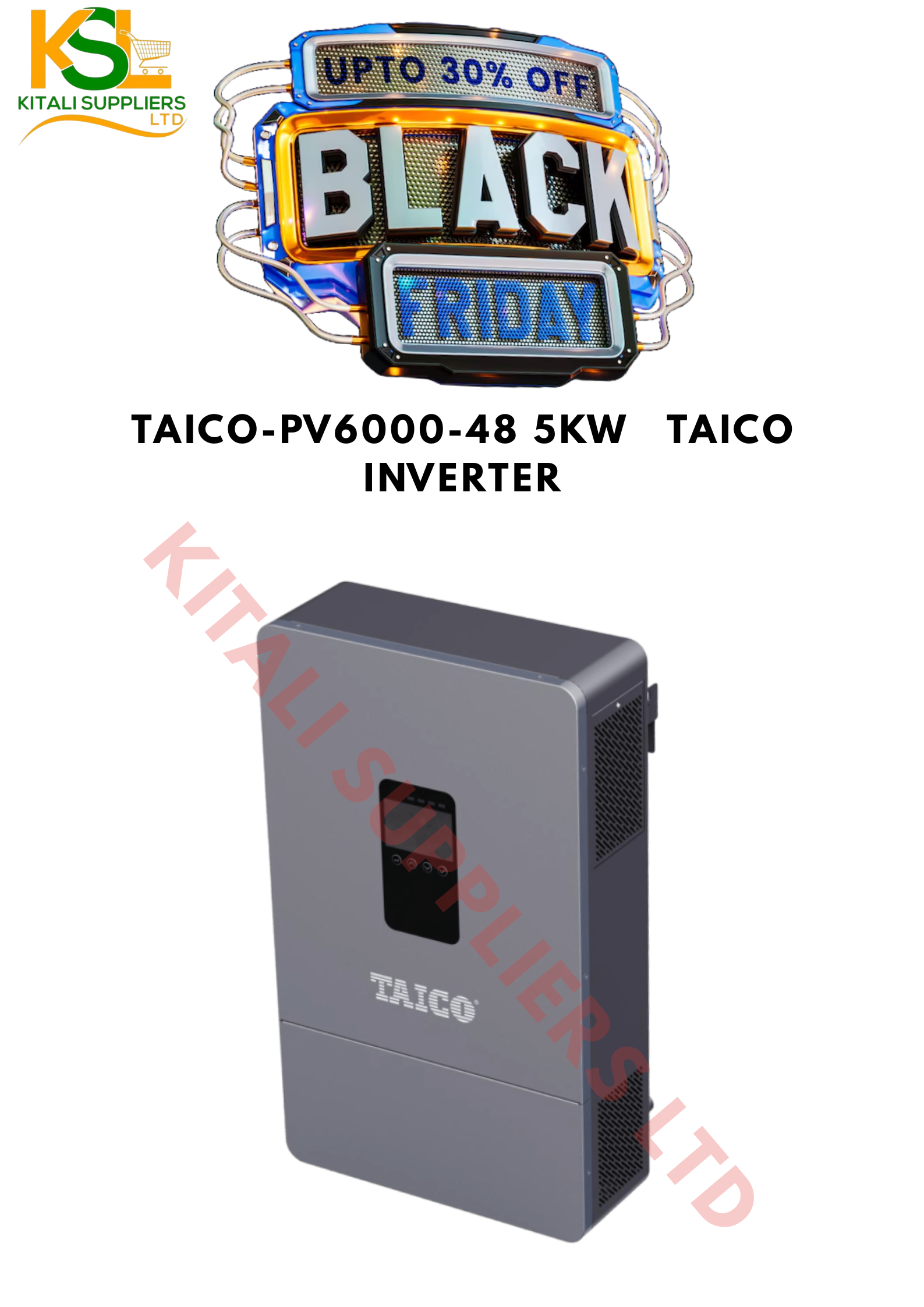 TAICO PV6000-48 5KW Hybrid Inverter – Pure Sine Wave, MPPT Solar Charger, 48V DC, WiFi Monitoring | Intelligent Solar & Utility Power Management System