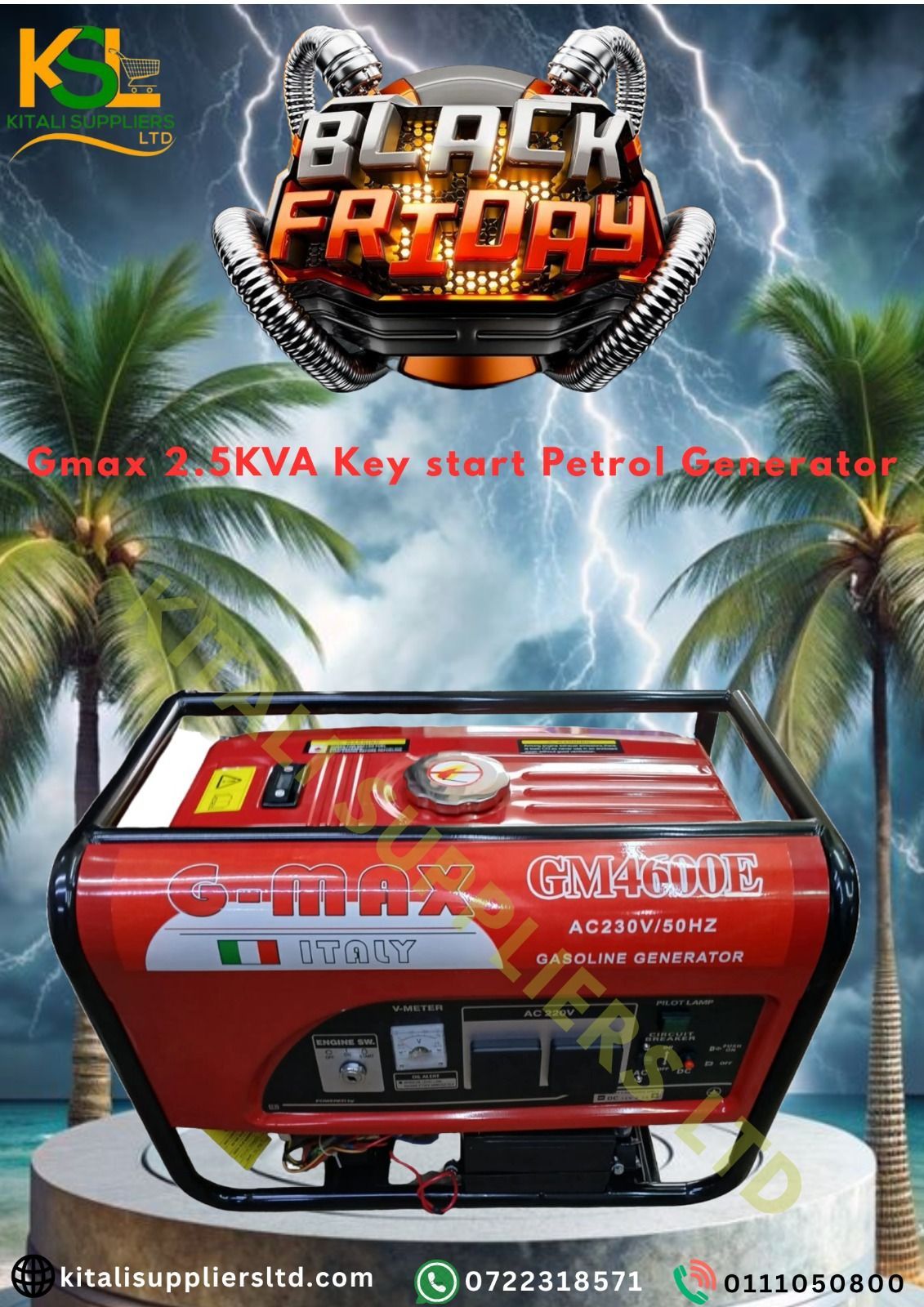 Gmax 2.5KVA Key Start Petrol Generator – Low Fuel Consumption, 100% Copper Coil, Portable Power Supply. 100% pure copper coil, and optimized low fuel consumption for home, business, and outdoor power