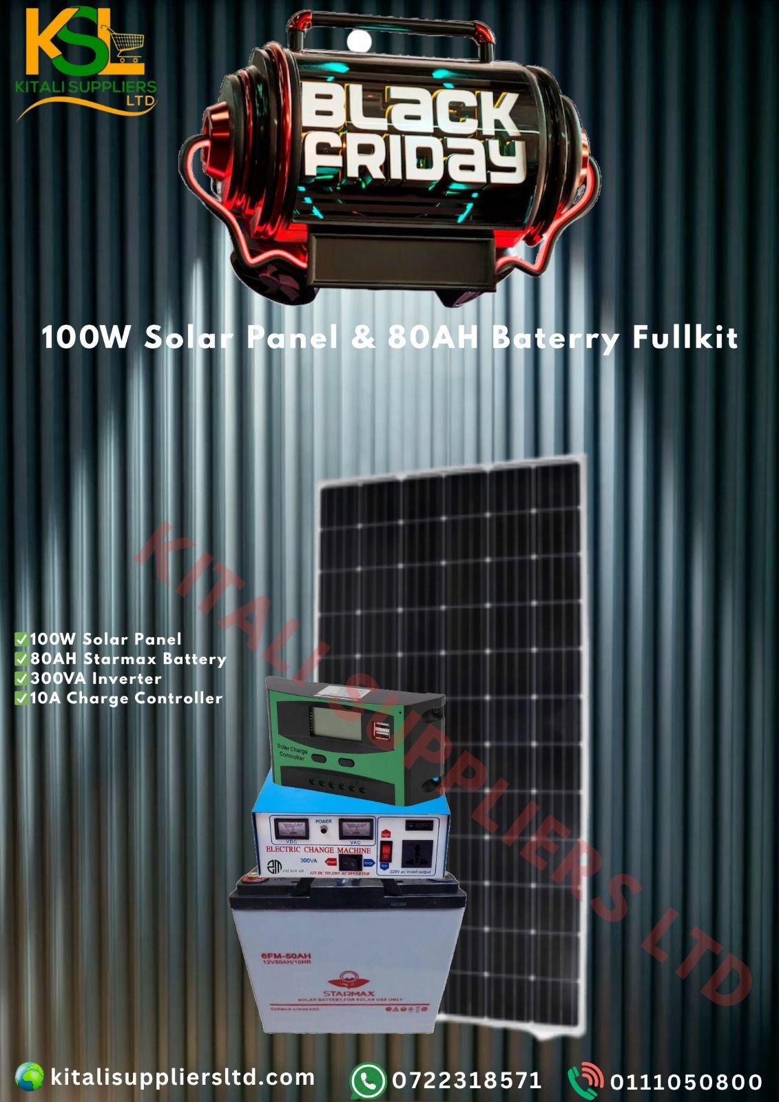 100W Solar Panel + 80Ah Battery Solar Kit – Complete Home Off-Grid Power System | Inverter + Controller Included. Durable, long-lasting, and ready to install. Ideal for home, shop & rural areas.