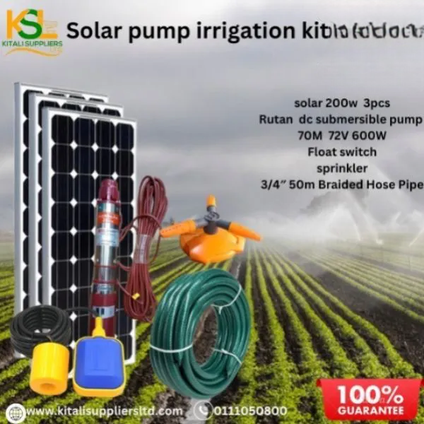 3PC 200W Solar Panel Kit with 72V 600W Rutan DC Water Pump, Float Switch, Sprinkler & 50m Pipe – Complete Solar Water Irrigation System