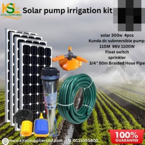 4PC 300W Solar Panel Kit with 96V 1100W KUND DC Water Pump, Float Switch, Sprinklers & 50m Pipe – Complete 110m Solar Water Pumping System