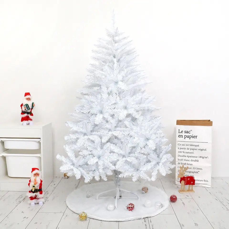 1.5M (5Ft) White Christmas Tree – Elegant Full Artificial Tree with Metal Stand | Premium PVC Snowy-White Branches. Designed to stand out as a beautiful centerpiece for holiday décor.