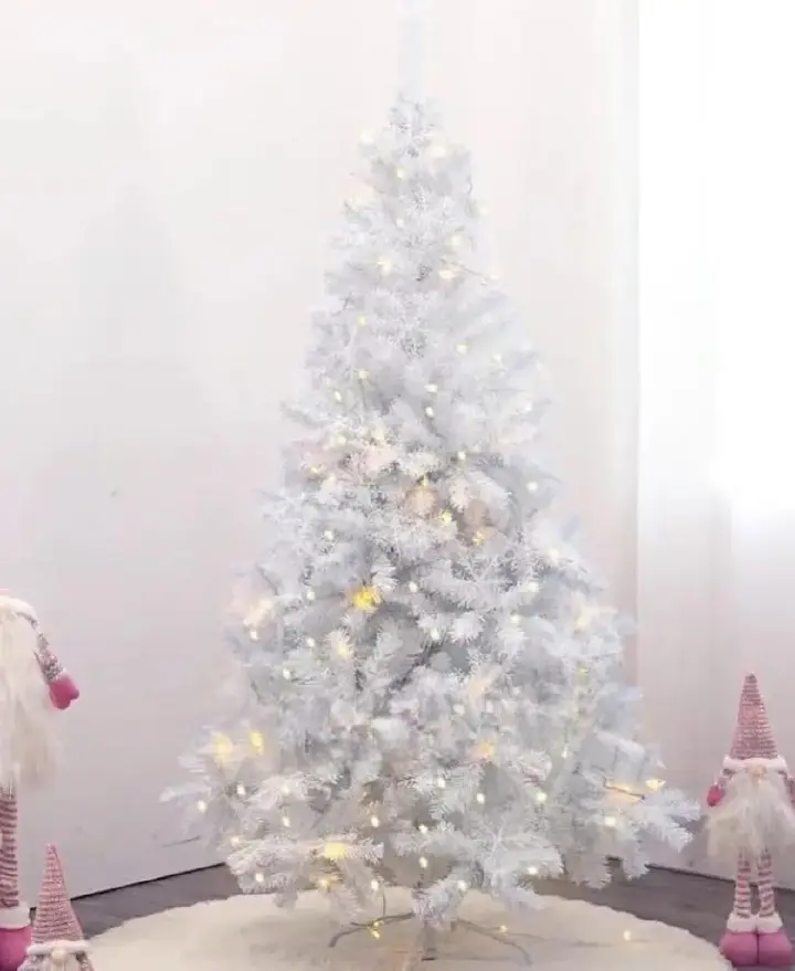 1.5M (5Ft) White Christmas Tree – Elegant Full Artificial Tree with Metal Stand | Premium PVC Snowy-White Branches. Designed to stand out as a beautiful centerpiece for holiday décor.
