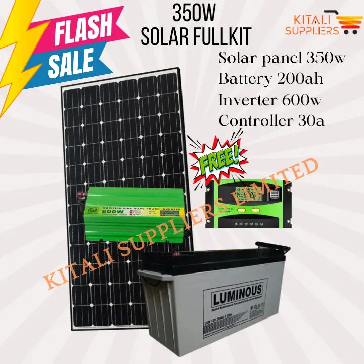 350W Solar Full Kit – 350W Solar Panel + 200Ah Luminous Battery | Complete Solar Power System. A complete and reliable solar energy solution for homes, offices, schools, shops, and small businesses.