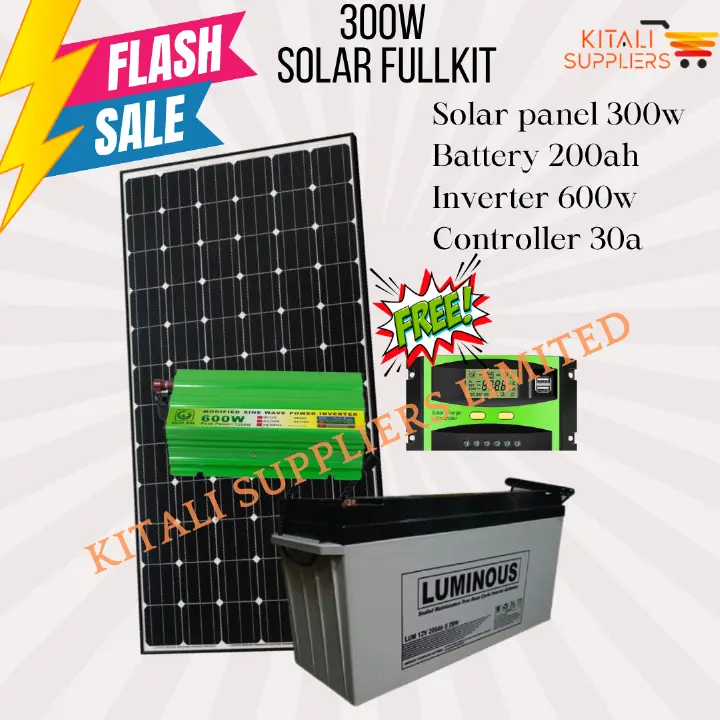 300W Solar Full Kit – 300W Solar Panel + 200Ah Luminous Battery | Complete Solar Power System. A compact yet powerful solar energy solution for homes, offices, schools, shops, and small-scale.