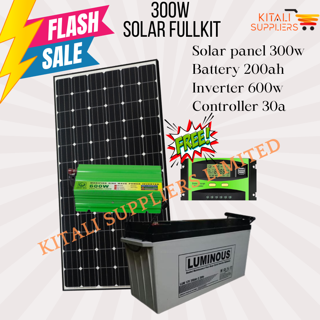 300W Solar Full Kit – 300W Solar Panel + 200Ah Luminous Battery | Complete Solar Power System. A compact yet powerful solar energy solution for homes, offices, schools, shops, and small-scale.