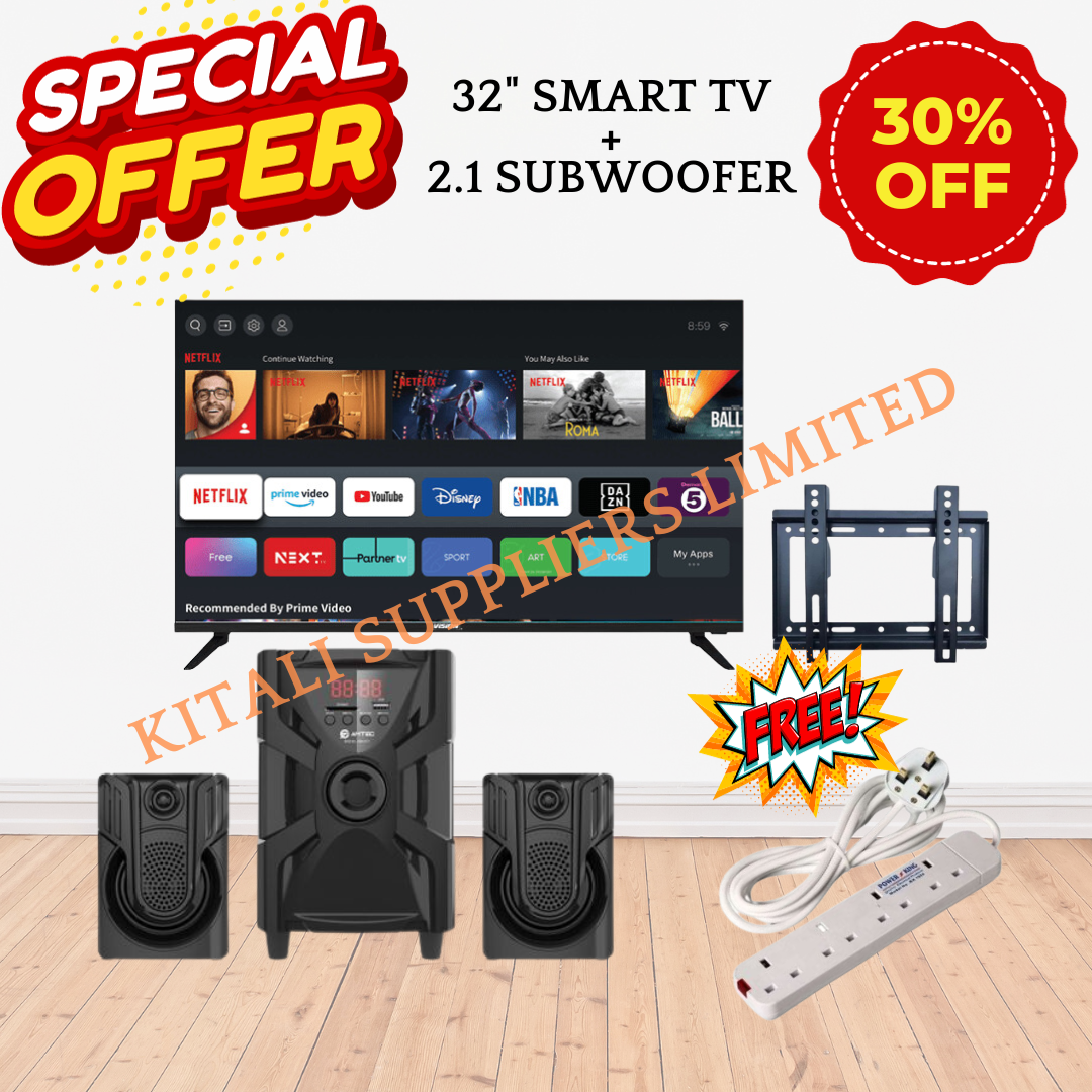 32 Inch Digital TV + 2.1ch Subwoofer Sound System + Free Wall Mount & 4-Way Extension | HD Ready LED TV. The LED display delivers bright colors, sharp images, and low power consumption.