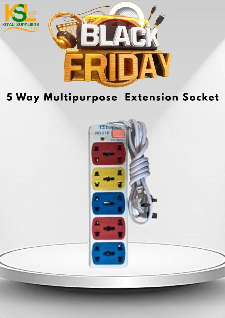 5-Way Multipurpose Extension Socket – Durable Multi-Outlet Power Strip. Designed with five high-quality outlets, this power strip is ideal for home, office, school, or business use.