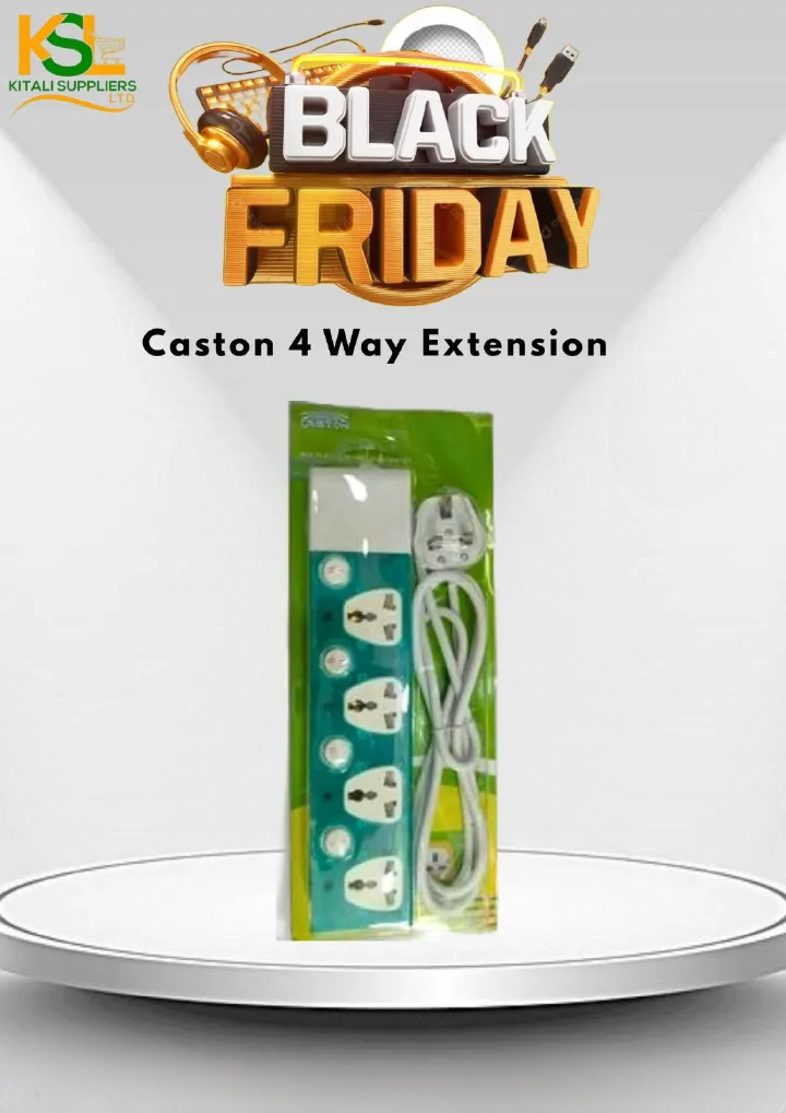 Caston 4-Way Extension Socket – Durable Multi-Socket Power Strip. Designed to support computers, TVs, printers, chargers, speakers, and other electronic devices.