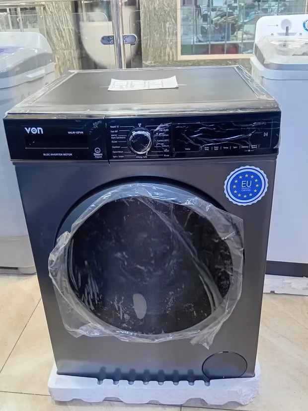 Von VALW-10FVK 10KG Front Load Washing Machine – Silver, Inverter Motor, Quick Wash, LED Display, Low Noise & Energy Efficient.