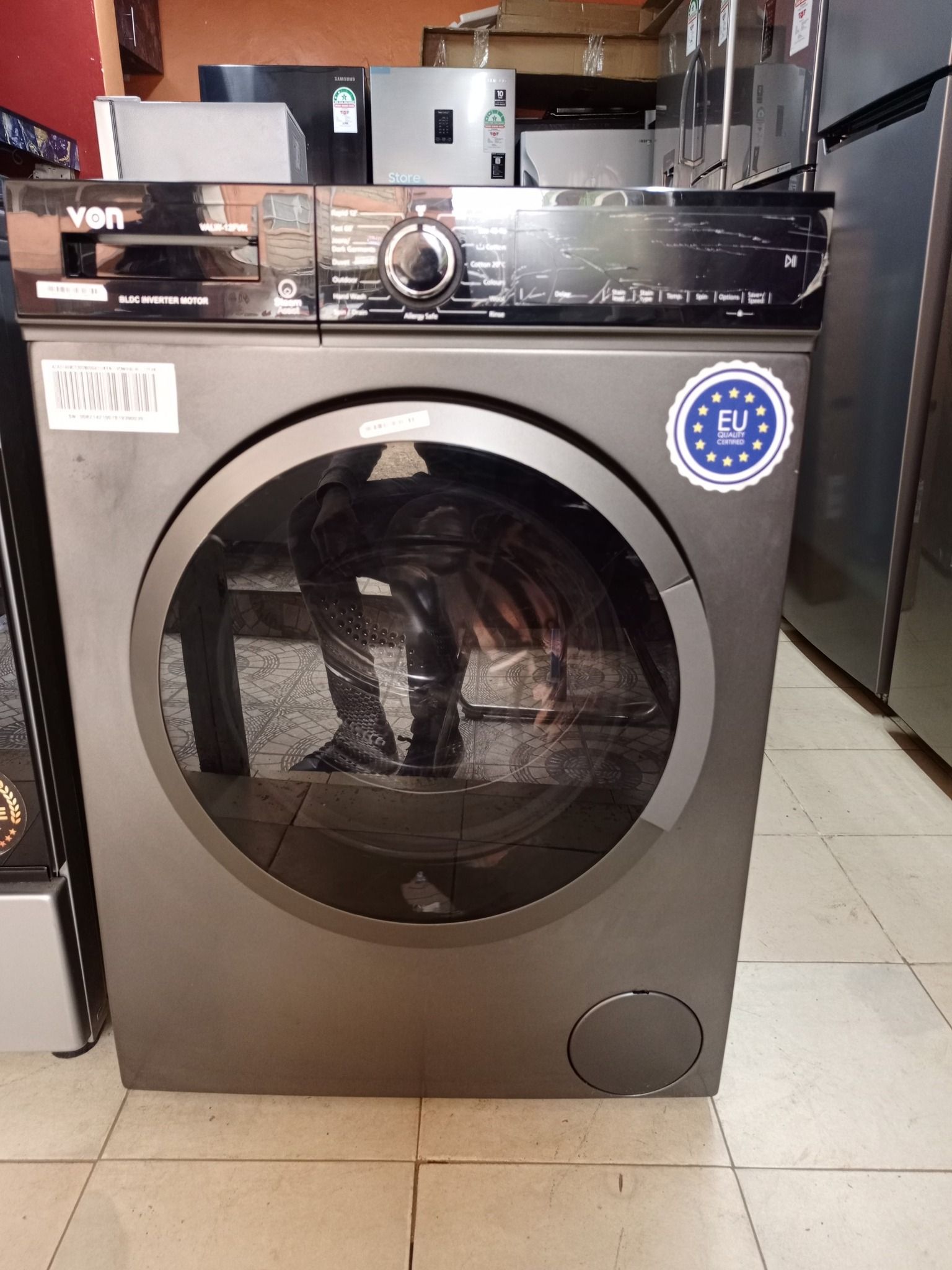 Von VALW-10FVK 10KG Front Load Washing Machine – Silver, Inverter Motor, Quick Wash, LED Display, Low Noise & Energy Efficient.