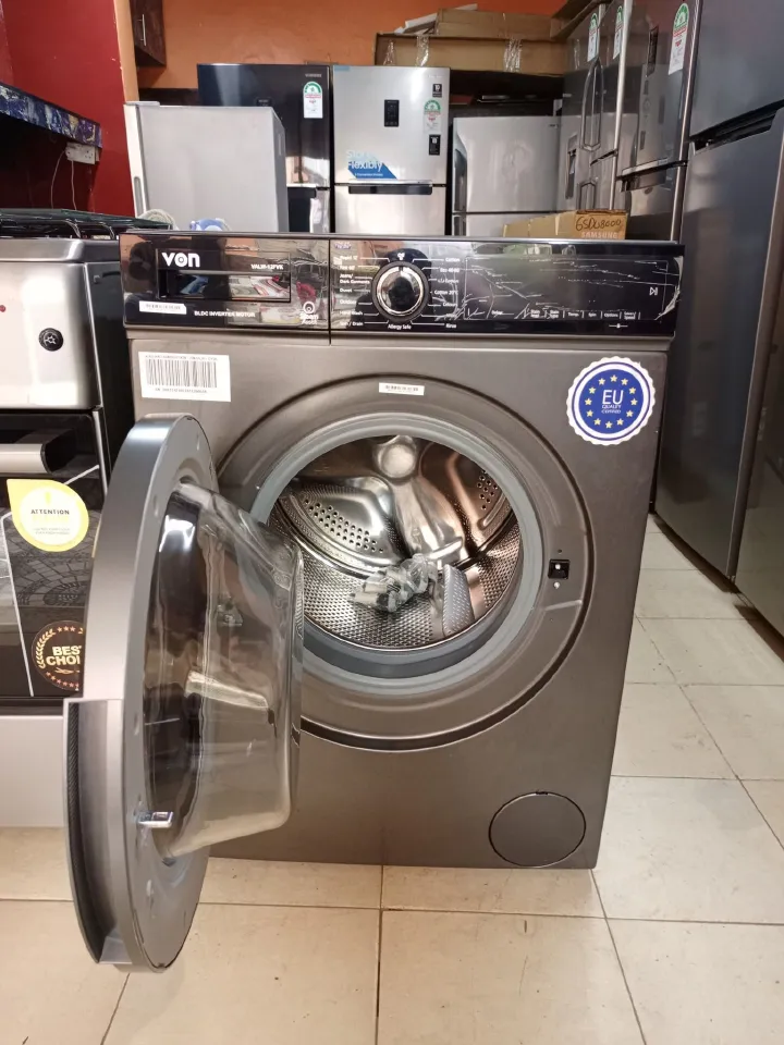 Von VALW-10FVK 10KG Front Load Washing Machine – Silver, Inverter Motor, Quick Wash, LED Display, Low Noise & Energy Efficient.