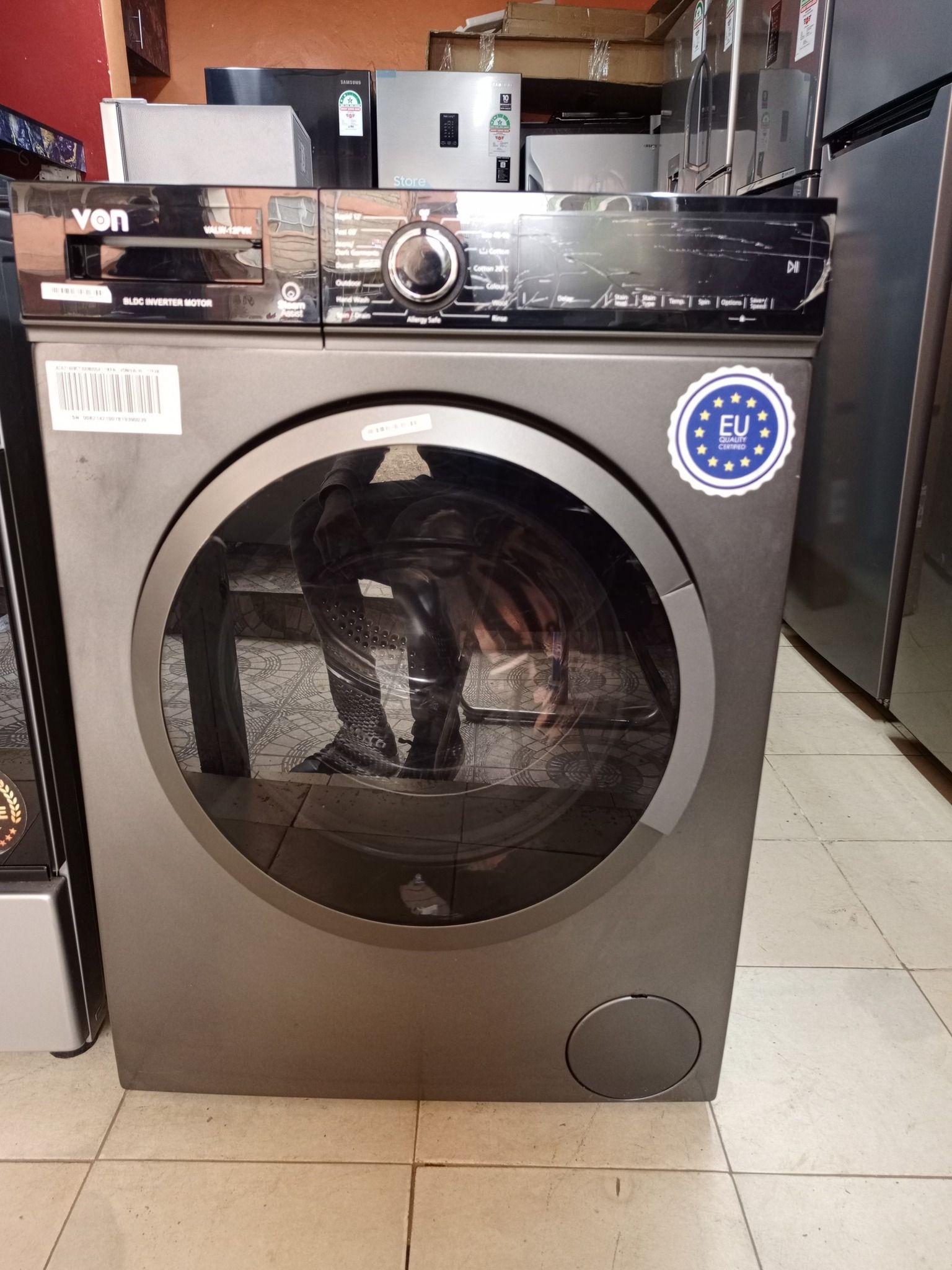 Von VALW-10FVK 10KG Front Load Washing Machine – Silver, Inverter Motor, Quick Wash, LED Display, Low Noise & Energy Efficient.