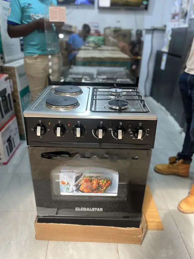 Globalstar JET 3+1 Standing Cooker 60×60 – Black Gas Hob with Electric Oven, Stylish & Efficient Kitchen Appliance. A high-performance, stylish, and efficient kitchen appliance designed for modern.