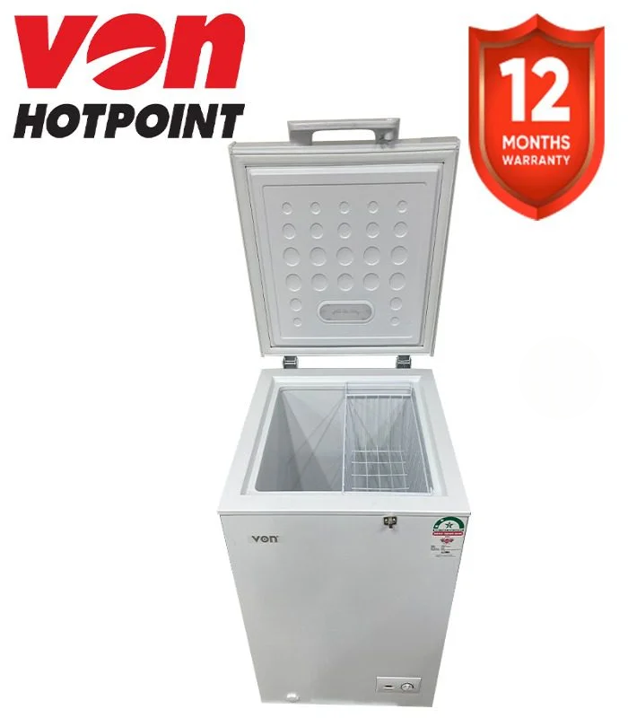 Von Chest Freezer 98 Litres – Compact, Energy-Efficient, Fast Cooling Deep Freezer for Home & Small Shops. A compact, reliable, and energy-efficient freezer designed for home use and small businesses.