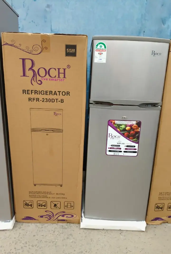 Roch RFR-210-DT-I 2-Door Refrigerator – 168 Litres, Energy Efficient, Frost-Free, Silver Finish. A compact, high-performance fridge designed for homes and small offices.