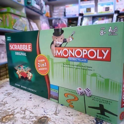 2-in-1 Monopoly & Scrabble Board Game – Classic Family Strategy & Word Game Set. Combines money strategy and word-building fun, making it perfect for family game nights, schools, and social gathering.