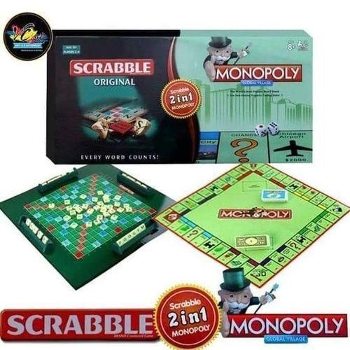 2-in-1 Monopoly & Scrabble Board Game – Classic Family Strategy & Word Game Set. Combines money strategy and word-building fun, making it perfect for family game nights, schools, and social gathering.