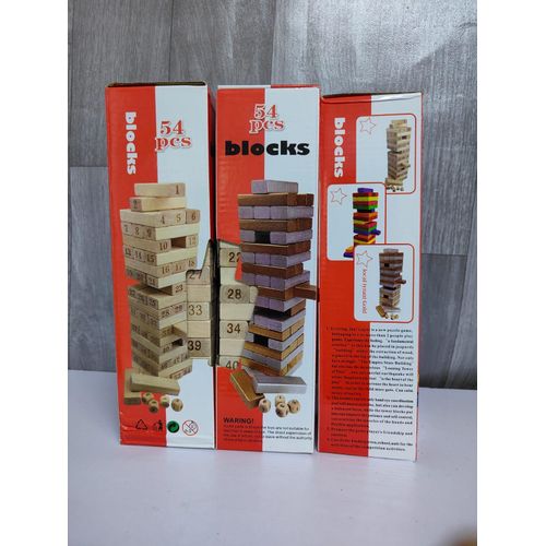 54 Pieces Jenga Wooden Blocks – Classic Stacking & Balancing Game for Family & Kids. A classic wooden stacking game that delivers fun, focus, and excitement for kids and adults alike.