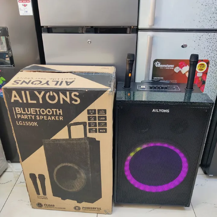 Ailyons Portable Party Speaker – 15", 12", & 10" Wireless Bluetooth Speakers for Home & Events. deliver powerful sound, deep bass, and versatile connectivity for parties, outdoor gatherings, or home.
