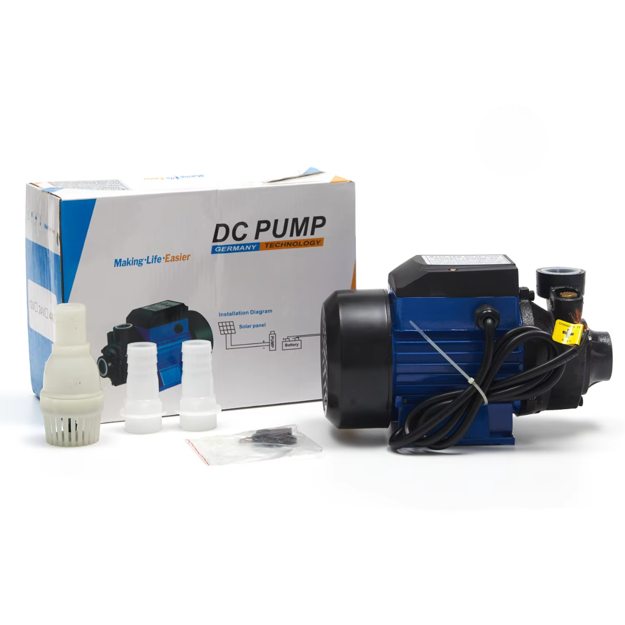 24V 200W Water Booster Pump – 25m Head High Pressure. Designed to increase water flow and pressure for homes, farms, solar water systems, and small industrial applications.