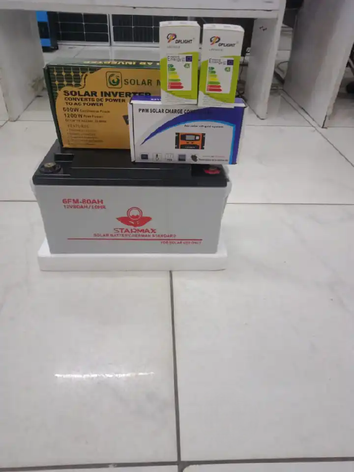 300W Solar Power Inverter Kit – 10A Controller, 80Ah Battery & 2 LED Bulbs. A complete off-grid solar solution, ideal for homes, offices, kiosks, or remote cabins.