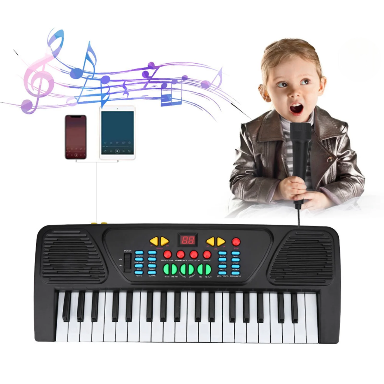 Electronic Keyboard Piano with Charging Cable & Microphone – Rechargeable Digital Keyboard for Kids & Beginners. A versatile and beginner-friendly digital keyboard designed for learning, practice.