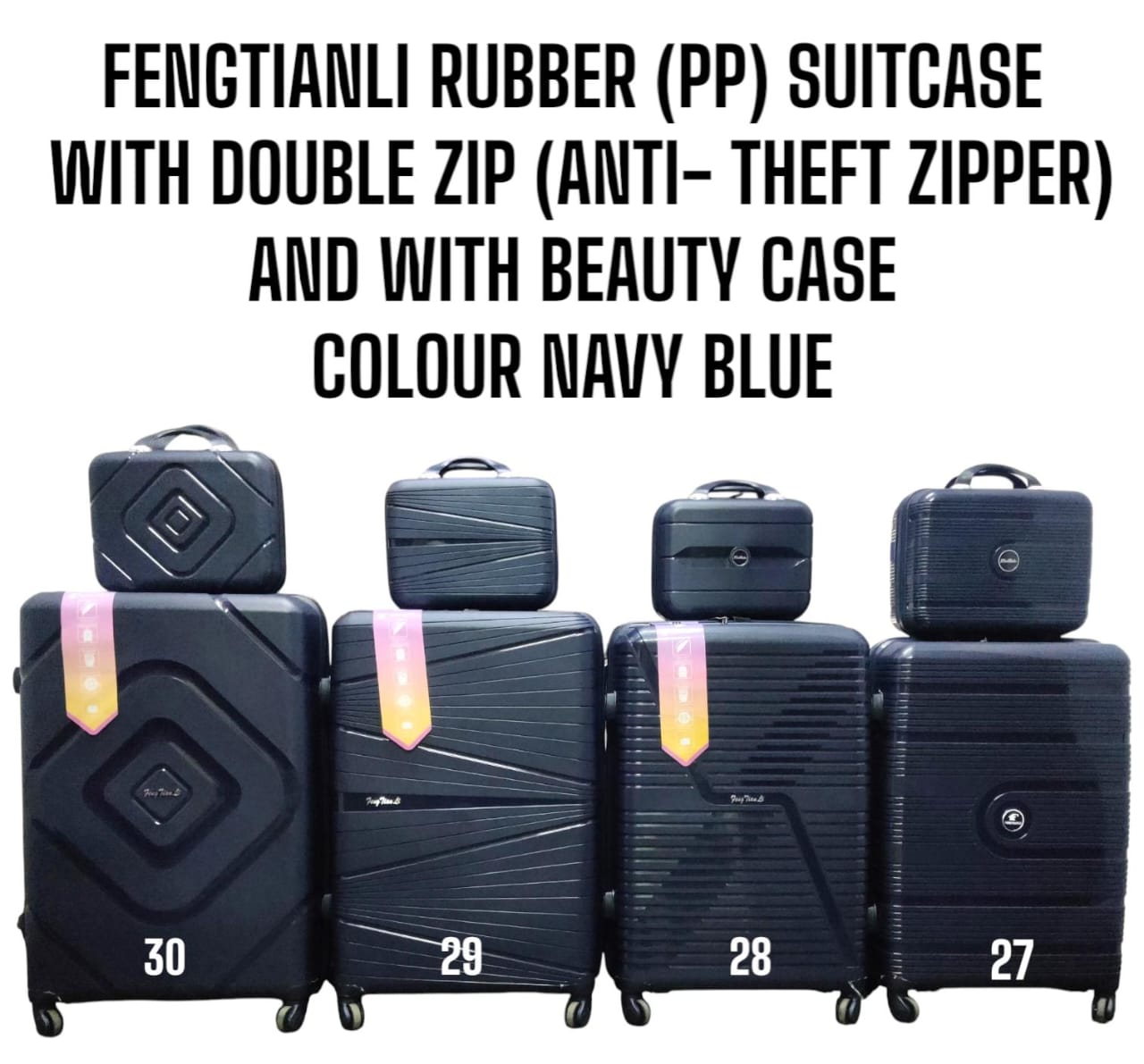 4IN1 CLASSIC FENGTIANLI PP (RUBBER) SUITCASE* WITH DOUBLE ZIP *(ANTI THEFT ZIP )* AND WITH BEAUTY CASE
