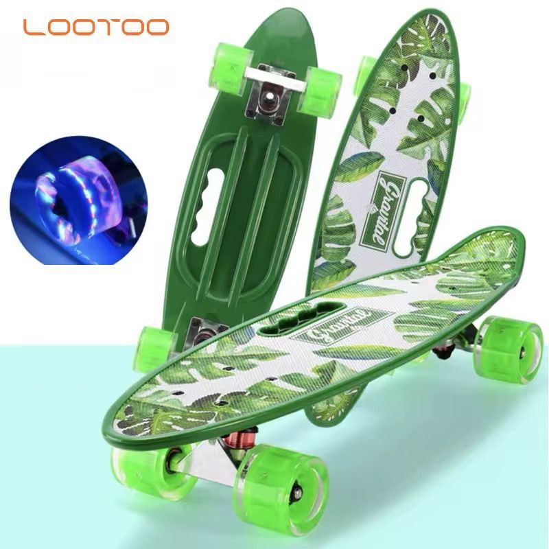 Graphic fish Shape Skate Board✅Rubber wheels✅Wheels with lights✅Long Board 70cm long