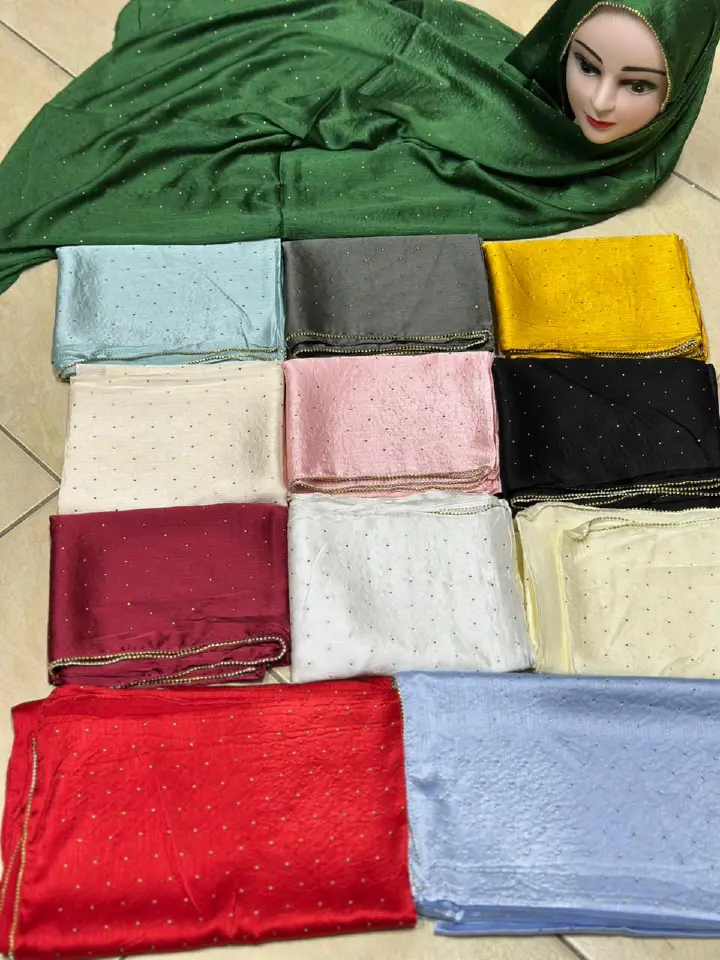 Mtandio Hijab Scarf satin with lining gold stones Women's Clothing Traditional & Cultural Wear