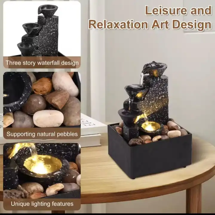 3 storey Waterfall Ornament USB 5V Battery Power Supply Tabletop Waterfall Decoration With LED Lights Indoor Fountains & Accessories