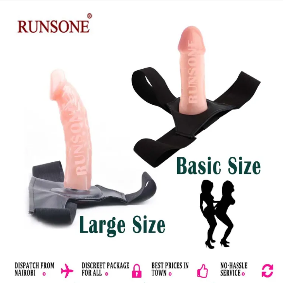 2 Sizes Strap on Realistic Hollow Dildo Large Basic Options Adjustable Chastity Belt Harness BDSM Bondage Sleeve Vagina Anal Plug Adult Play Sex Fetish Toys for Lesbian Couple Women Men basic size