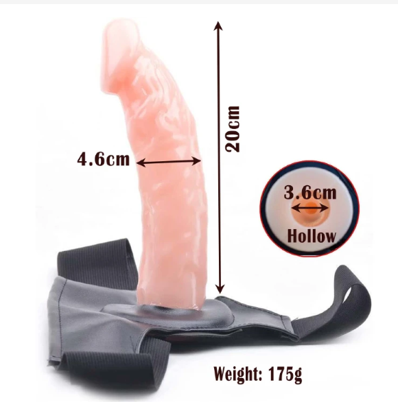 2 Sizes Strap on Realistic Hollow Dildo Large Basic Options Adjustable Chastity Belt Harness BDSM Bondage Sleeve Vagina Anal Plug Adult Play Sex Fetish Toys for Lesbian Couple Women Men basic size