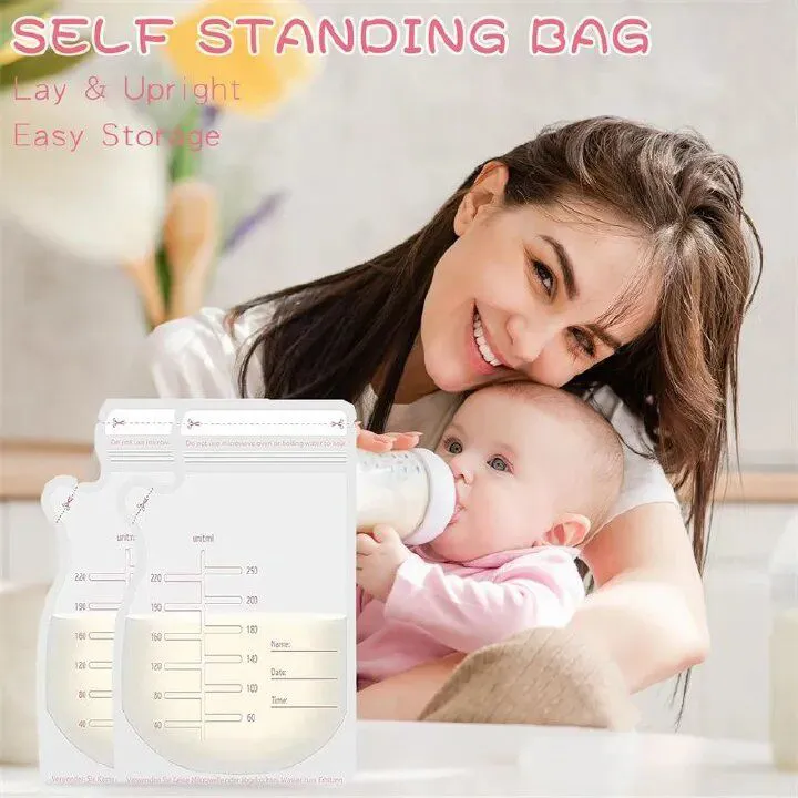 15Pcs Breastmilk Storage Bags for Breastfeeding Doubled Sealed Breast Milk Storing Bags BPA Free Self Standing Breastmilk Bags Baby Safe Feeding Bags