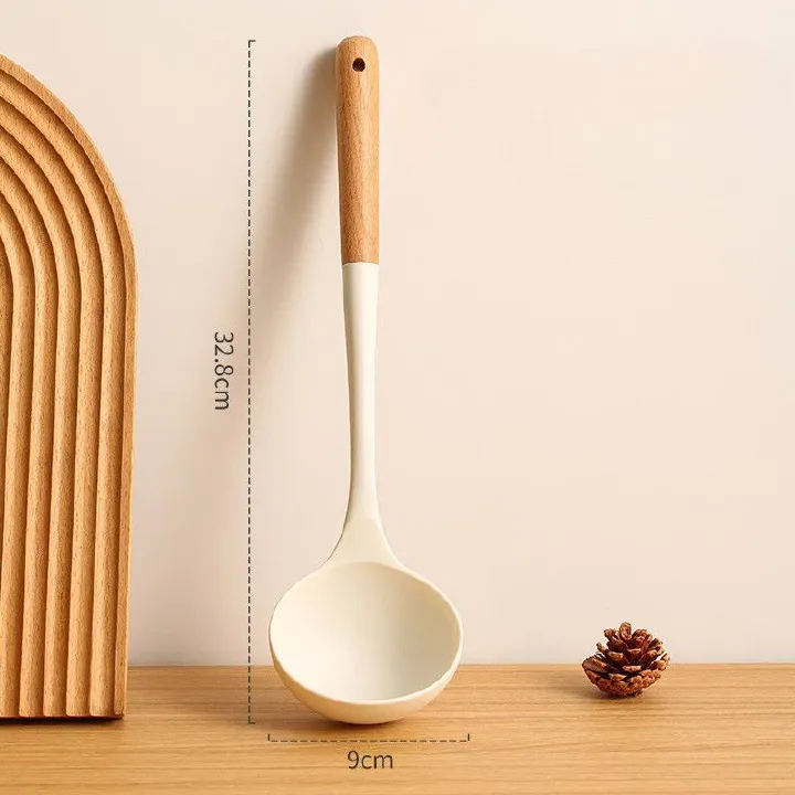 2PCS Cookware Wooden Handle Silicone Spatula Kitchen Non-Stick Cooking Silicone Spatula Spoon Set Household Cooking Spatula Soup Spoon 2PCS Cookware Wooden Handle Silicone Spatula Kitchen Non-Stick Co