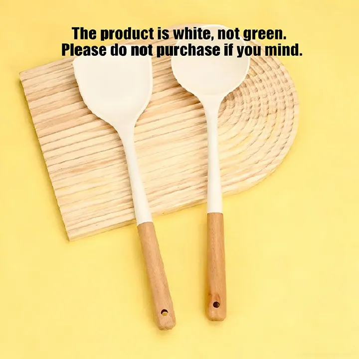 2PCS Cookware Wooden Handle Silicone Spatula Kitchen Non-Stick Cooking Silicone Spatula Spoon Set Household Cooking Spatula Soup Spoon 2PCS Cookware Wooden Handle Silicone Spatula Kitchen Non-Stick Co